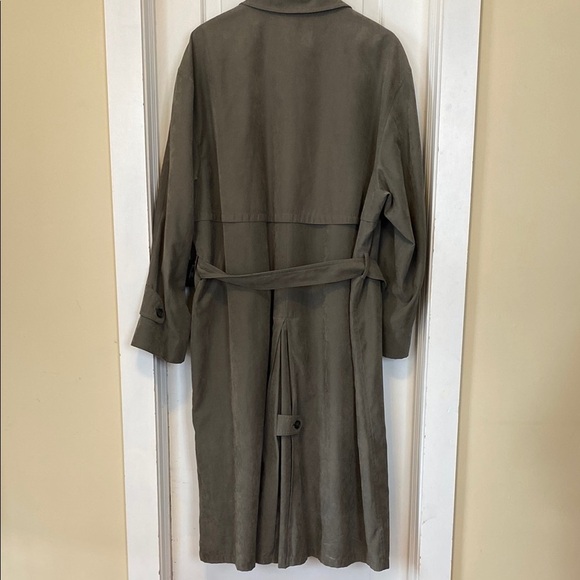 London Fog Men's Olive Army GreenTrench Coat Single Breasted Faux Suede Style - Picture 8 of 16